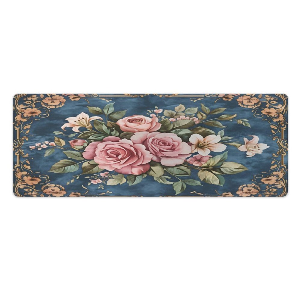 Floral Retro Large Mouse Pad 12"32" inch Extended Gaming Mousepad Desk Mat Long Computer Keyboard Non-Slip Base Stitched Edges for Home Office Work