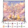 10X7ft Fabric Easter Backdrop Bumblebee Busy Blooms Hand-Drawn Rabbit Painted Bunny Egg Background Party Decorations Photo Studio Props Home Wall Decor view 2