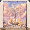 10X7ft Fabric Easter Backdrop Bumblebee Busy Blooms Hand-Drawn Rabbit Painted Bunny Egg Background Party Decorations Photo Studio Props Home Wall Decor view 3