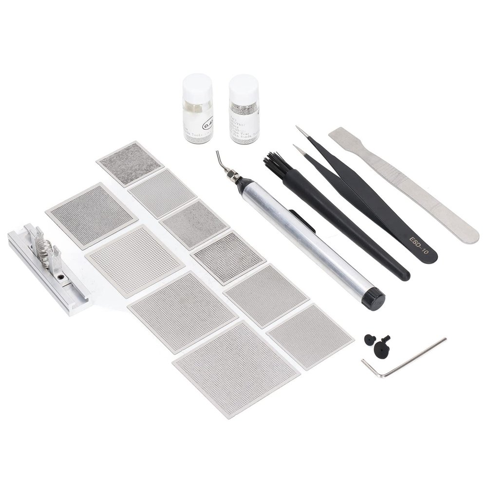 Adfaga Professional Reballing Rework Station Set Complete Reballing Kit with Mesh Templates Suction Cups Tools for BGA Chip Repair Computer Maintenance Stainless Steel Construction