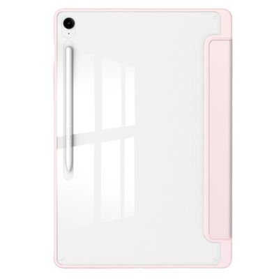 Slim Tri-Fold Stand Cover Suitable for Samsung Galaxy Tab S10 FE Plus 13.1inch 2025 Clear Acrylic Back with Pen Holder Case(Pink)