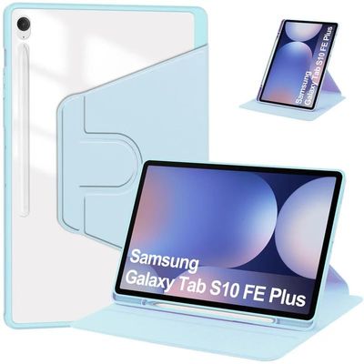 360 Rotating Acrylic Stand Cover Suitable for Samsung Galaxy Tab S10 FE Plus 13.1" 2025 Transparent Back with Pen Holder Case(Sky Blue)