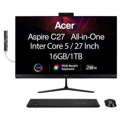 acer Aspire 27 All-in-One Desktop, 27" IPS FHD Display, AMD Ryzen 7 5825U (Ryzen 7 5000 Series), 16GB DDR4, 1TB SSD, Wi-Fi 6E, Webcam, Bluetooth 5.3, Windows 11 Home, with DKZ USB Port Expander