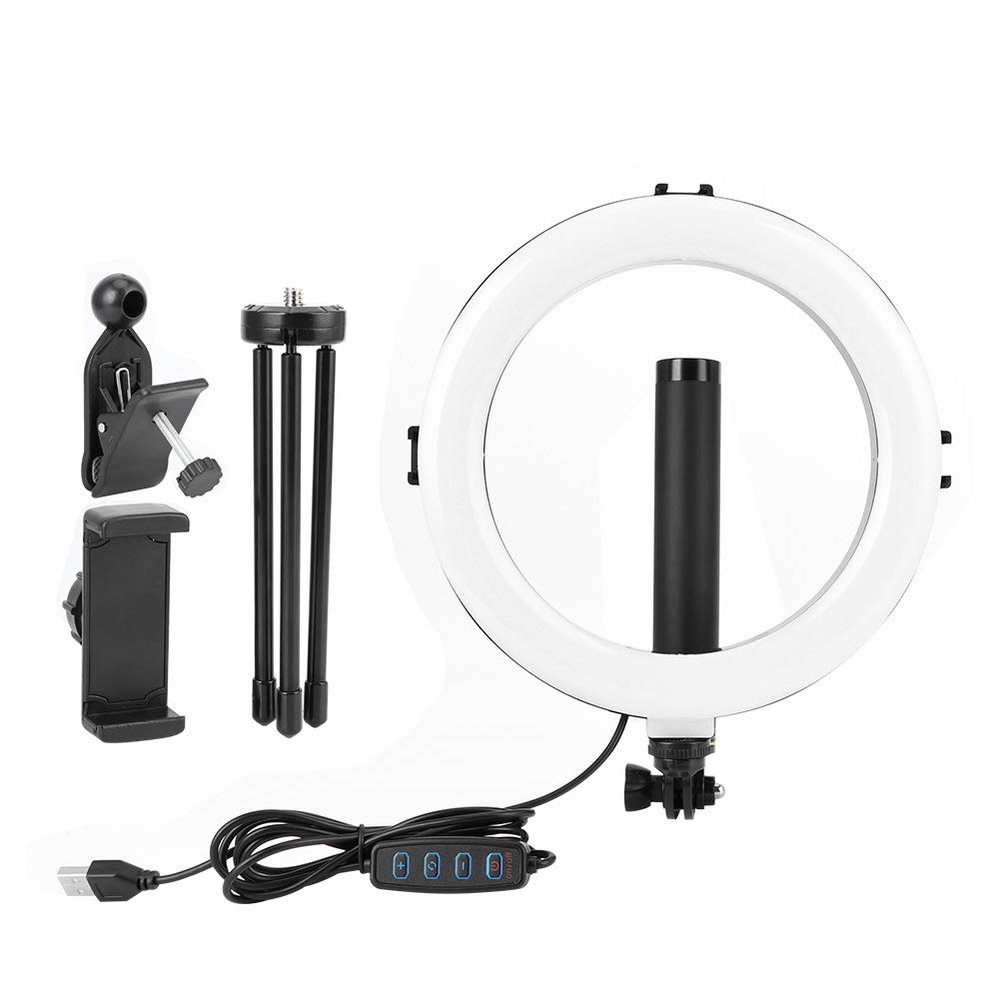 20cm Photography Dimming LED Ring Light, USB Fill Light for Live Video, Adjustable Brightness with Phone Base Tripod, 72 LED Chips for Soft Natural Light, Perfect for Streaming and