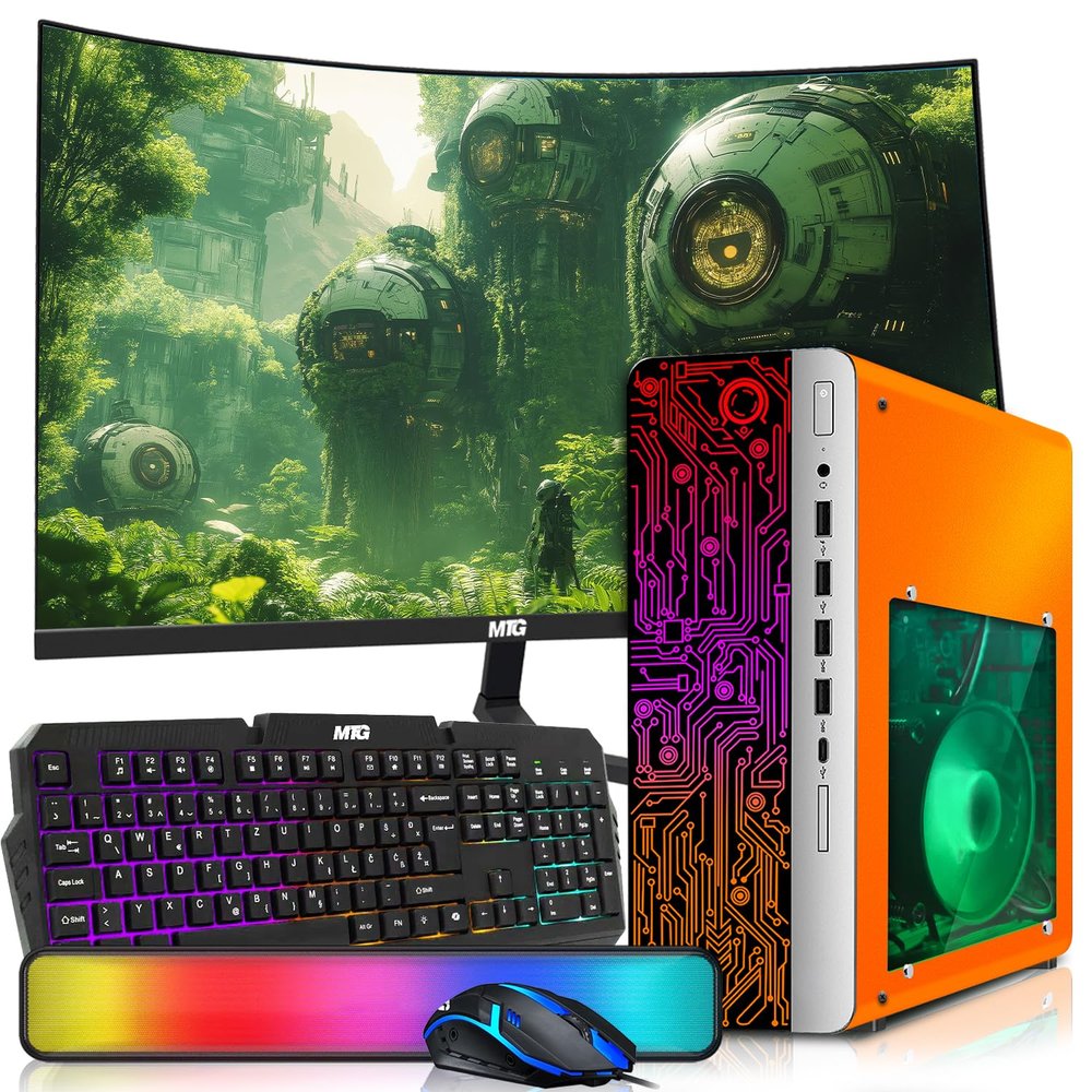 HP Desktop Computer PC Phoenix AMD A10-9700, 16GB RAM, 1TB SSD, 27 Inch Curved Monitor, RGB KBM with AI Copilot, WiFi, RGB Soundbar, Windows 11 (Renewed)