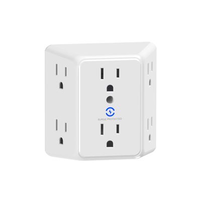 3 Sided 6 Outlet Widely Spaced Extender, 2 Prong to 3 Prong Outlet Adapter, Converters for Electric Plugs, 900J Wall Charger Surge Protector, Mountable Wall Tap for Non Grounded Outlets