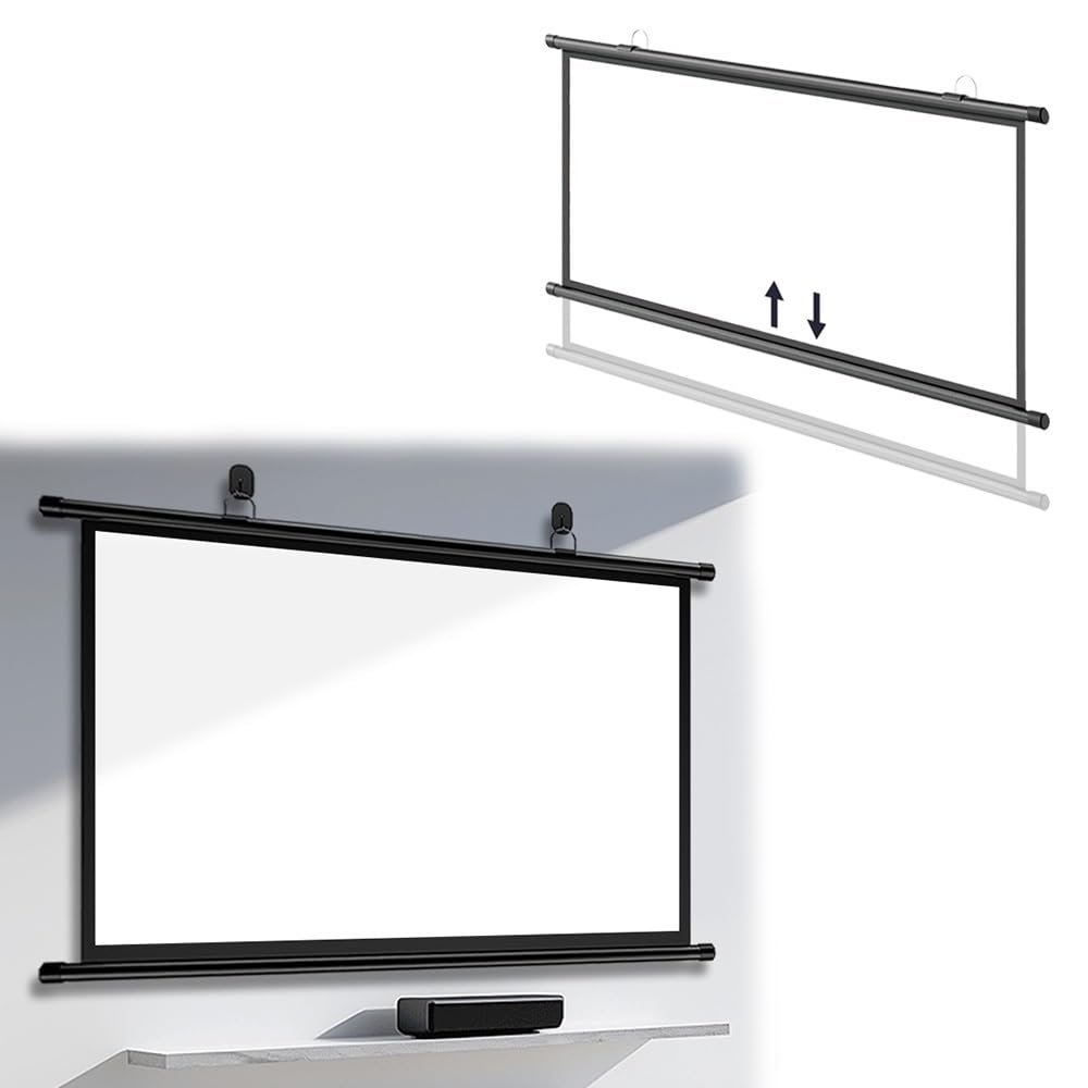 ENGTICUENU 30" 40" 50" 60" 72" Manual Projector Screen 16:9 Pull Down Projection Screen Home Theater 4K HD Movie Screen for Camping Party Outdoor(4:3,30in)