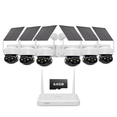 Anlapus Solar Security Camera Wireless Outdoor, 2.5K Pan/Tilt 6-Cam Kit with Solar Panel, Wireless Home Security Camera System with PIR/AI Detect, Color Night Vision, No Monthly Fee, 64GB Memory Card