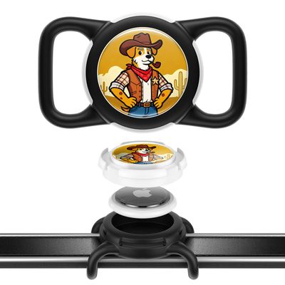 Dog AirTag Holder for Dog Collar, Soft Silicone Slide-On Case for Apple AirTag, No-Dangle Quiet Protective Holder with Eye-Catching Pet Character Designs, Black-Cowboy Sheriff