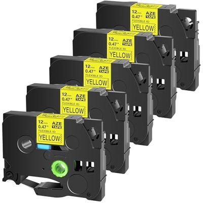 5PK 12mm Flexible ID Laminat Tape Compatible for B-Other TZe-FX631 Black on Yellow Label Cartridge for P-ouch Printer PT-1010