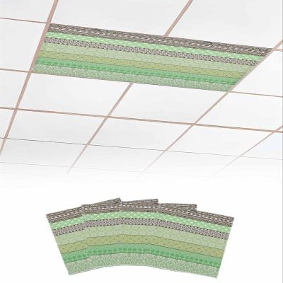 4 Pack Fluorescent Light Cover for Ceiling Lights, Sage Green Grey Boho Magnetic Classroom Light Filters 4x2 Feet, Vintage Ethnic Tribe Abstract Art Decorative Ceiling Shade Panel for Office