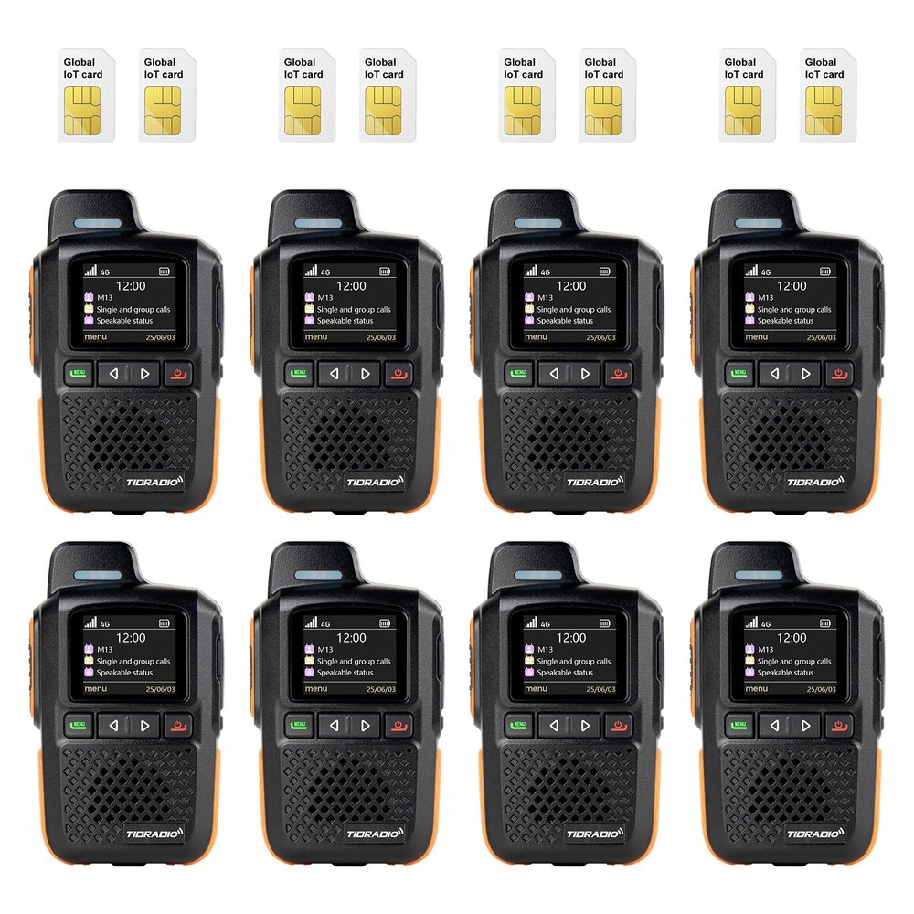 8 Pack TIDRADIO Global Rapid Walkie Talkies Unlimited Range 4G LTE PoC(Push-to-Talk Over Cellular) Radios Nationwide PTT Long Range Two Way Radio for Family,Company,Logistics,TD-M13 with SIM Card