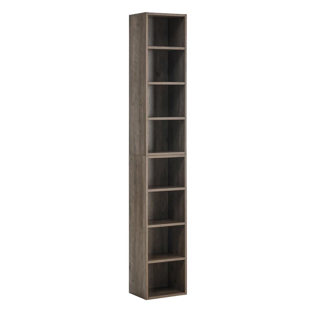 8-Tier Media Tower Rack, Slim CD/DVD Storage Cabinet with Adjustable Shelves, Tall Narrow Bookcase Display Shelf for Home Office, Multi-Functional Double-Decker Organizer