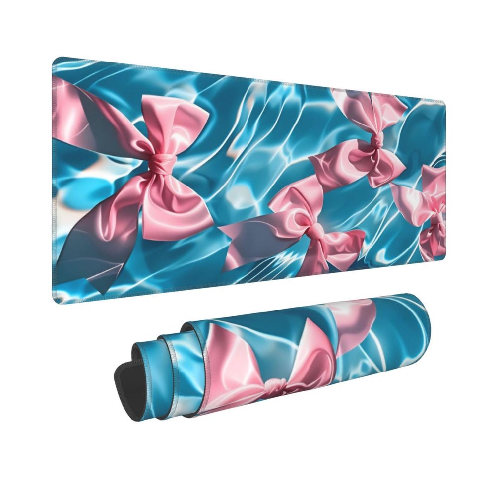 Pink Bow XXL Gaming Mouse Pad, 31.5 X 12 Inch Ultra-Smooth Surface Desk Pad with Stitched Edges, Non-Slip Waterproof Computer Mat for Mouse and Keyboard