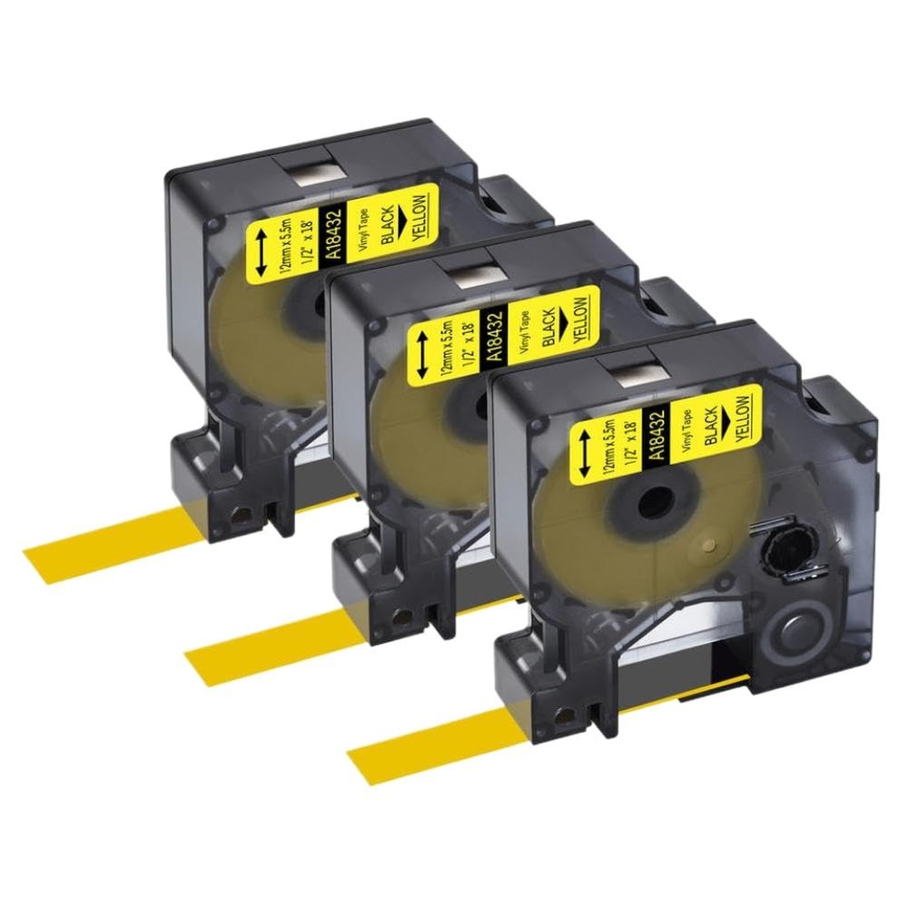 Zenfora Tapes 9mm 12mm 19mm A18443 A18444 A18432 A18435 Compatible with 450 Duo Maker 3 to 15 PCS(3PK Black on Yellow)