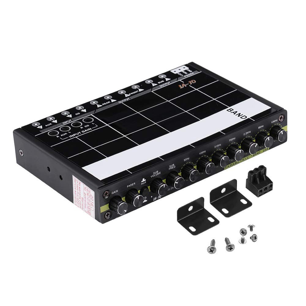 Car Audio 7 - Band Graphic Equalizer, Stereo Tuner, Black - Precise Sound Shaping, Subwoofer Level Control, 3.5mm Aux Input Compatibility