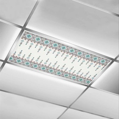 1 Pack Fluorescent Light Cover for Ceiling Lights, Teal Black Boho Magnetic Classroom Light Filters 4x2 Feet, Vintage Decorative Ceiling Shade Panel for Office Ethnic Tribe Abstract Art Retro