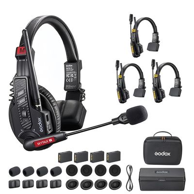 GODOX SKYTALK AIR 4S Wireless Remote Headset Full-Duplex Wireless Intercom System, 500M 20H Runtime ENC Noise Cancellation, Team Communication with Single Ear Headset for Live Show(4 Set)