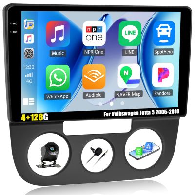 [4+128G] Android 15 Car Radio Stereo for Volkswagen Jetta 5 2005-2010 with Wireless Carplay&Android Auto,10.1 Inch Car Radio with Mirror Link Bluetooth FM/RDS WiFi GPS EQ DSP SWC+AHD Backup Camera