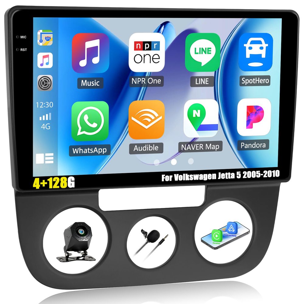 [4+128G] Android 15 Car Radio Stereo for Volkswagen Jetta 5 2005-2010 with Wireless Carplay&Android Auto,10.1 Inch Car Radio with Mirror Link Bluetooth FM/RDS WiFi GPS EQ DSP SWC+AHD Backup Camera