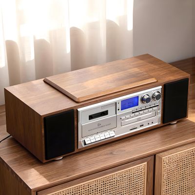 Portable CD Player with Bluetooth, Desktop CD Music Players for Home, Volume Control Knob, Supports Transcription Functions, for Home (Light Brown)