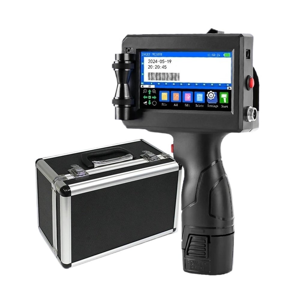 SHIHUANI 12.7mm/25.4mm Portable Metal Suitcase Handheld Inkjet Printer for Logo Label Date Image(12.7mm with 1 Ink(EU))