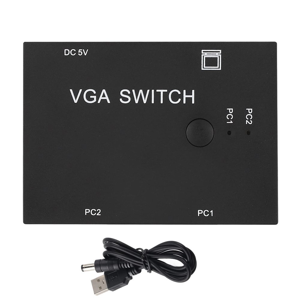 Estink VGA Switch Box, 2 Input 1 Output Manual Switcher Splitter for Sharing Monitor Between 2 Laptops Computers 50ft Signal Transmission Plug and Play Office Use