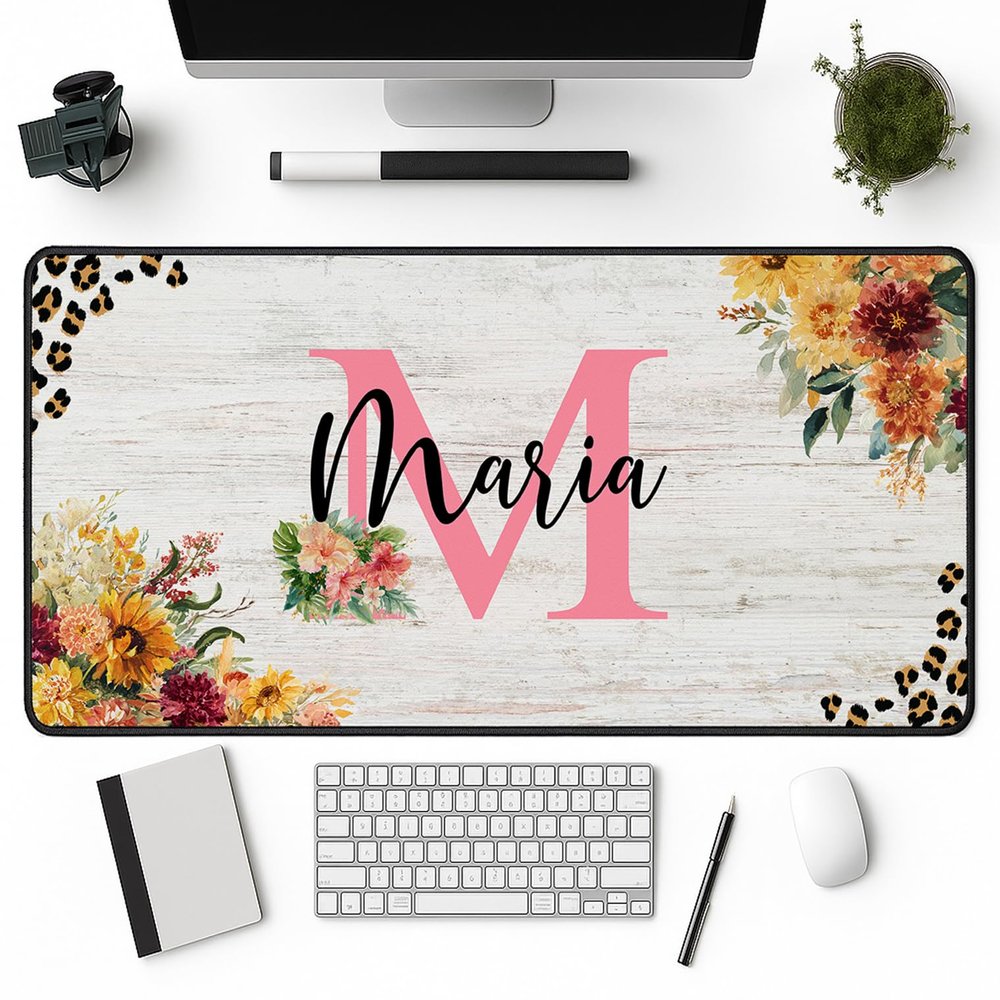 Personalized Mouse Pad with Name and Initial Custom Monogram Gift for Women, Teachers or Students Personalized Mouse Pad for Home Office, School Workspace, Birthday Present or Holiday Surprise