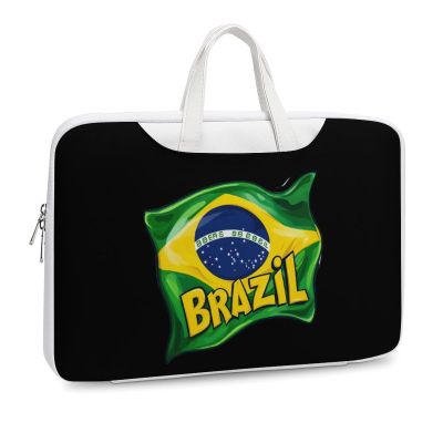 Brazil Flag Laptop Tote Bag PU Leather Computer Carrying Briefcase Handbag for Work Business 42x30.5cm