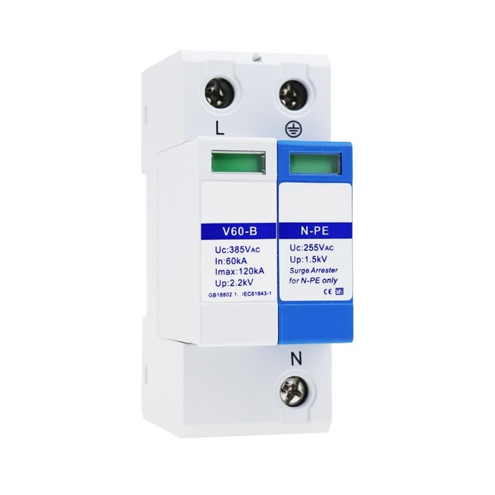 1PCS 220V Power Supply Lightning Arrester B Class TT Surge Protector 60-120KA Arrester V60-B/1+NPE