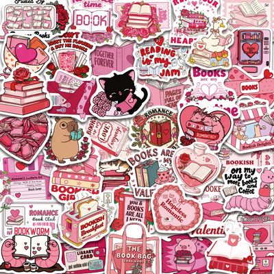 100PCS Book Stickers for Kindle Book Lover Stickers, Pink and Red Romance Reading Bookish Stickers, Waterproof Vinyl Decals for Laptops, Water Bottles, Journals