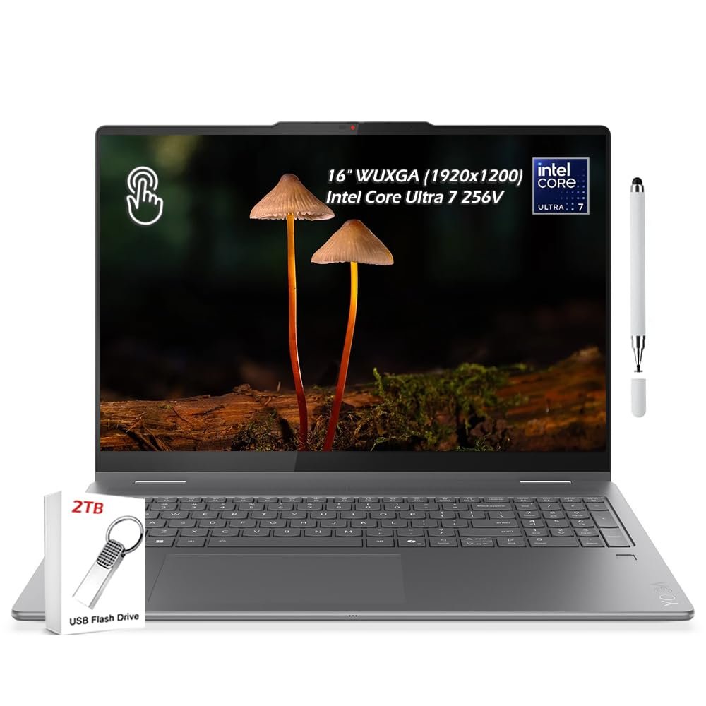 Lenovo Yoga 7i 2-in-1 AI Copilot+ Laptop, 16 2K LCD Touch, Intel Ultra 7 256V, 16GB LPDDR5X RAM, 2TB SSD, Backlit KB, WiFi7, BT5.4, Thunderbolt 4, Win11Pro, Luna Grey, w/2TB USB & StylusPEN, W/GaLiMu