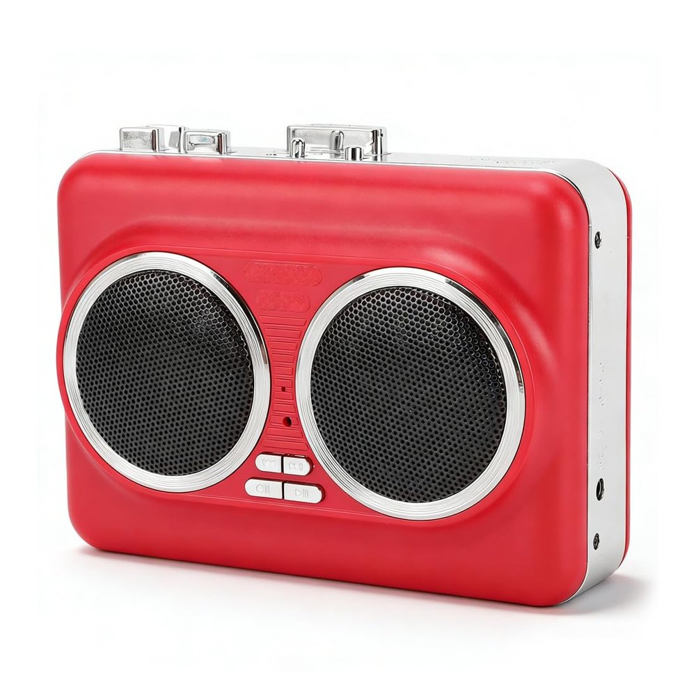 YUEHISY Cassette to MP3 Converter, USB Portable Cassette Tape Player with Built in Speaker and Headphone Jack, Digital Audio Converter (Red)