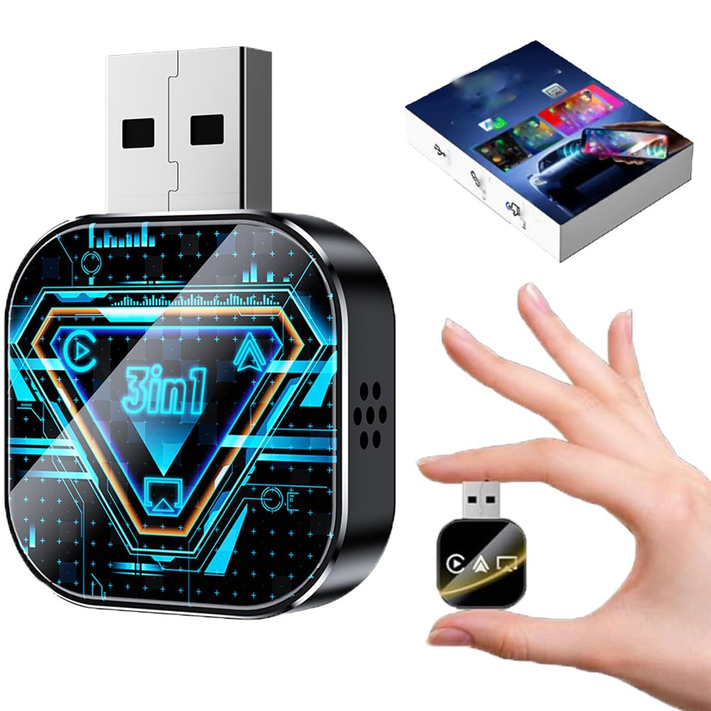 2026 Upgrade 3 in 1 Screen Mirror Phone, Wired to Wireless Adapter, Screen Mirroring Adapter for Car, Plug-and-Play Smart Car Interconnection Box with Fast 3s Connection (Blue)