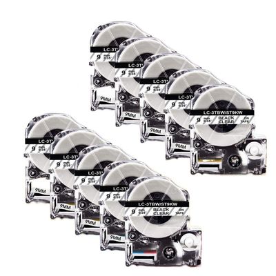 10 Pack 9mm Label Tape ST9KW Black On Clear Compatible with LabelWorks LK LW-300 LW-400 SR530C Standard Label Maker Ribbon