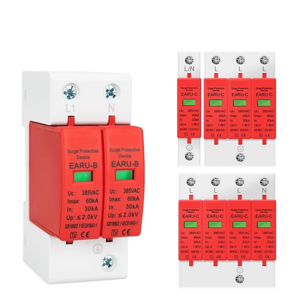 1pc AC 1P 2P 3P 4P 20~40KA 30KA~60KA 385V House Lightning Surge Protector Protective Low-Voltage Arrester Device(3P,30-60KA)
