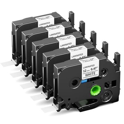 5-Pack Replace for Brother Label Maker Tape TZe-231 12mm 0.47 Laminated White Tape Compatible with PTouch TZ TZe 1/2" Black on White TZE231 for PT-D220 D210 H110 D200 D400 1280 D610BT P710BT