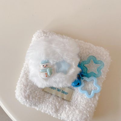 HJXFlying for Airpods Pro Case Plush Cute Kawaii Funny Soft Fluffy Furry Design for Women Girls Kids Winter Warm Full Drop Protection Shockproof Cover with Keychain - Snowman Star