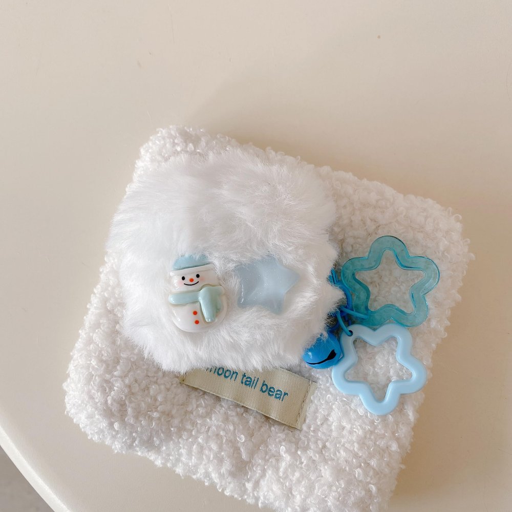 HJXFlying for Airpods Pro Case Plush Cute Kawaii Funny Soft Fluffy Furry Design for Women Girls Kids Winter Warm Full Drop Protection Shockproof Cover with Keychain - Snowman Star