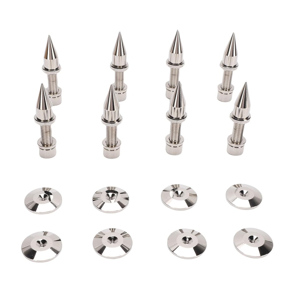 FAUOSWUK 8Pcs Copper Speaker Isolation Feet, Adjustable Height Shock Absorption Spikes with Balance Nuts for Speakers Amplifiers Subwoofers Instruments