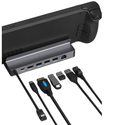 PUSOKEI Docking Station for Steam Deck/ROG Ally X/Legion Go, 6 in 1 USB C Hub Dock with 4K @ 60Hz HDMI 2.0, Gigabit Ethernet, 100W PD, 3 USB A 3.0 Ports