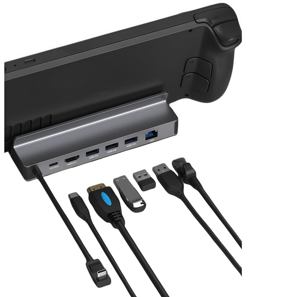 PUSOKEI Docking Station for Steam Deck/ROG Ally X/Legion Go, 6 in 1 USB C Hub Dock with 4K @ 60Hz HDMI 2.0, Gigabit Ethernet, 100W PD, 3 USB A 3.0 Ports