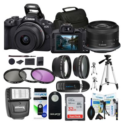 Canon EOS R50 Mirrorless Vlogging Camera (Black) w/RF-S18-45mm F4.5-6.3 is STM Lens (Renewed) (Camera w/RF-S18-45mm Lens + Sunshine Pro Bundle)