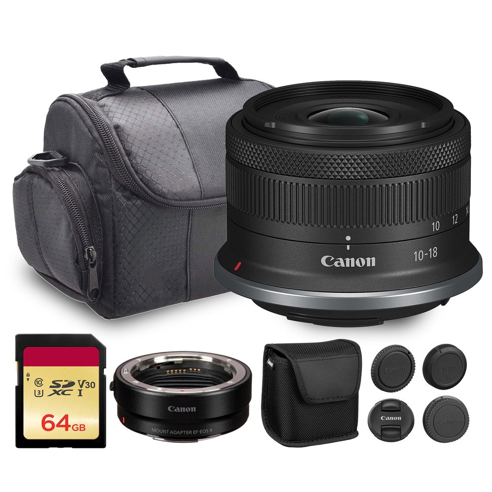 Canon RF-S 10-18mm f/4.5-6.3 IS STM Lens | Ultra-Wide APS-C Zoom with Image Stabilization, Smooth STM AF & Compact Design | For Vlogging, Travel & Landscape Photos (6262C002) + Adapter EF-EOS R + More