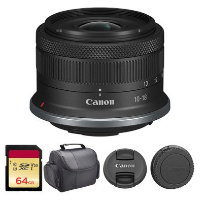 Canon RF-S 10-18mm f/4.5-6.3 is STM Lens | Ultra-Wide APS-C Zoom with Image Stabilization, Smooth STM AF & Compact Design | Great for Vlogging, Travel & Landscape Photos (6262C002) + 64GB Card + Bag