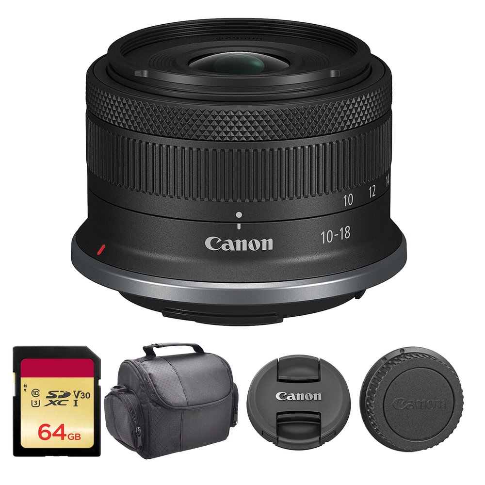 Canon RF-S 10-18mm f/4.5-6.3 is STM Lens | Ultra-Wide APS-C Zoom with Image Stabilization, Smooth STM AF & Compact Design | Great for Vlogging, Travel & Landscape Photos (6262C002) + 64GB Card + Bag