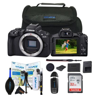 Canon EOS R50 Mirrorless Vlogging Camera (Black) w/RF-S18-45mm F4.5-6.3 is STM Lens (Renewed) (Body Only w/Sunshine Accessories Bundle)