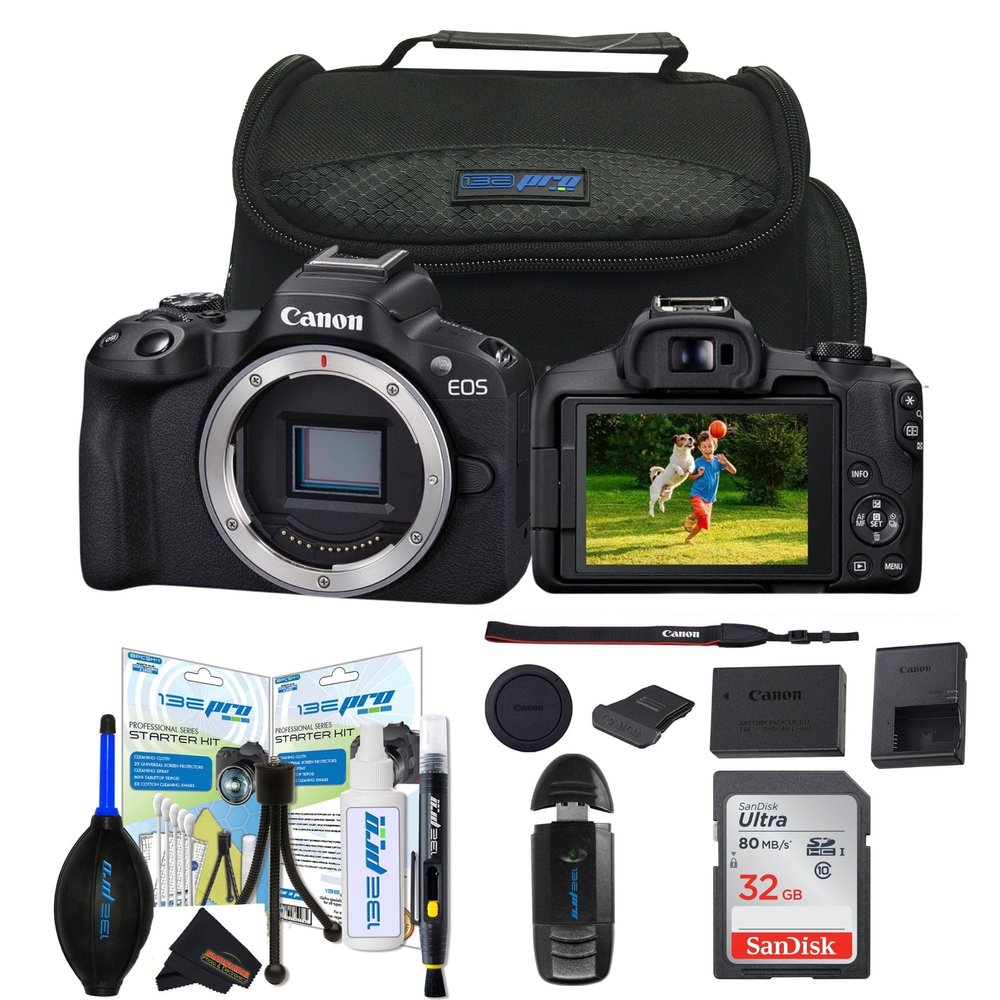 Canon EOS R50 Mirrorless Vlogging Camera (Black) w/RF-S18-45mm F4.5-6.3 is STM Lens (Renewed) (Body Only w/Sunshine Accessories Bundle)
