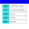 12V 5A Power Supply Adapter DC 12V Power Cord AC 100-240V 50/60Hz to DC 12 Volt 5 Amp 60W Universal Conversion Transformer with 10 Tips for LED Light Strips, Surveillance Cameras, Speakers view 2