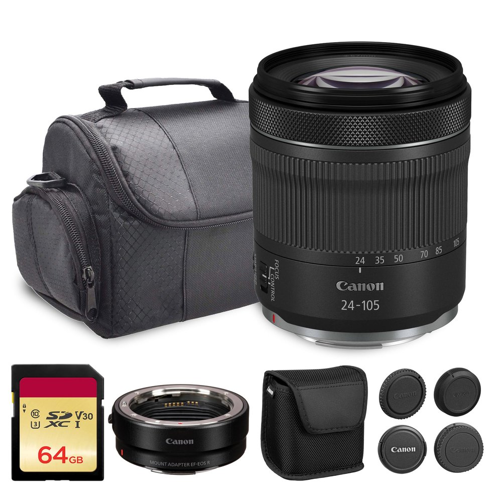 Canon RF 24-105mm f/4-7.1 is STM Lens | Versatile Standard Zoom with Image Stabilization, Smooth STM AF & Compact Design | Great for Travel & Everyday Photography (4111C002) + Adapter EF-EOS R + More